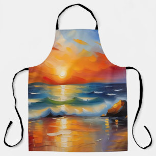 Tablier Peinture à l'huile de couché de soleil orange sur