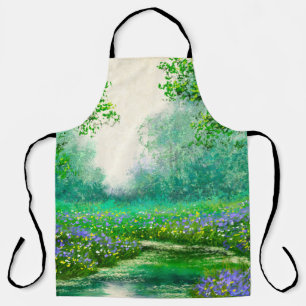 Tablier Peinture à l'huile de paysage de printemps, forêt.