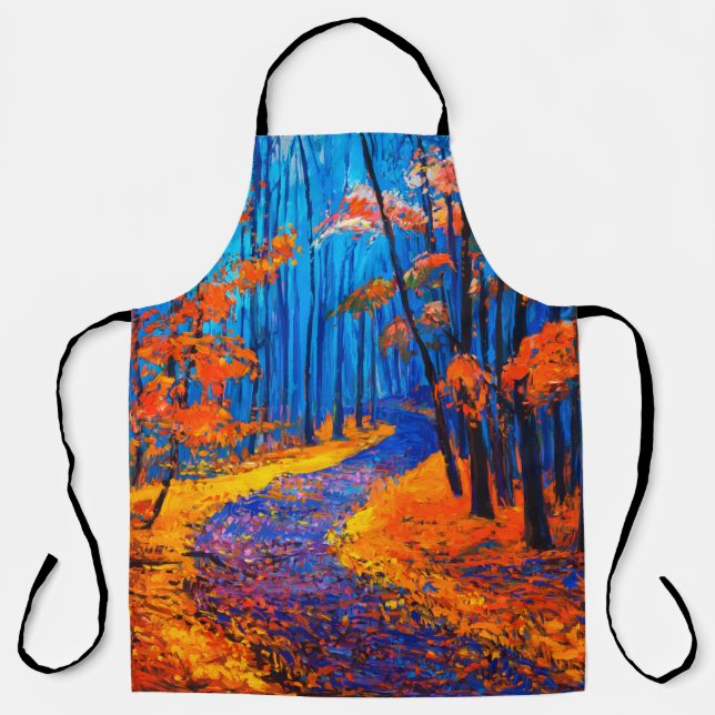 Tablier  peinture à l'huile montrant belle forêt d'automne (Recto)