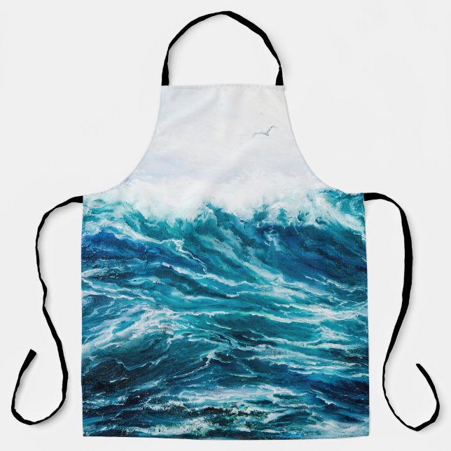 Tablier  peinture à l'huile montrant les vagues de l'océan (Recto)