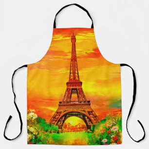 Tablier peinture à l'huile réaliste de la tour Eiffel