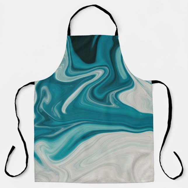 Tablier Peinture abstraite blanche et turquoise (Recto)