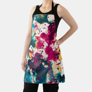 Tablier Peinture Abstraite colorée Turquoise et magenta