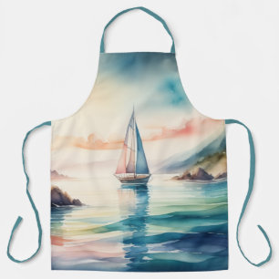 Tablier Peinture aquarelle Bateau à voile sur l'eau