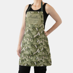Tablier Peinture botanique à motif floral olive vert sauge