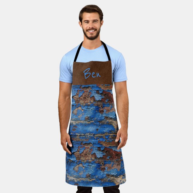 Tablier Peinture Brown en daim bleu * Personnaliser* (Porté)