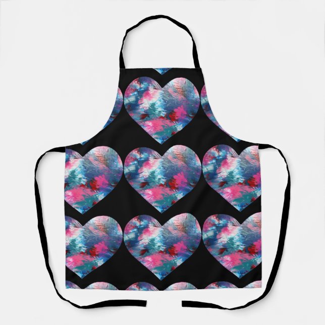 Tablier Peinture cardiaque multicolore sur bois (Recto)