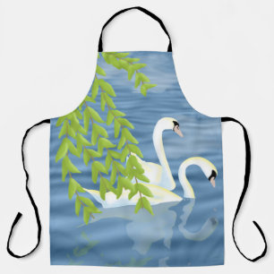 Tablier Peinture Couple bleu et vert de cygnes sur le lac