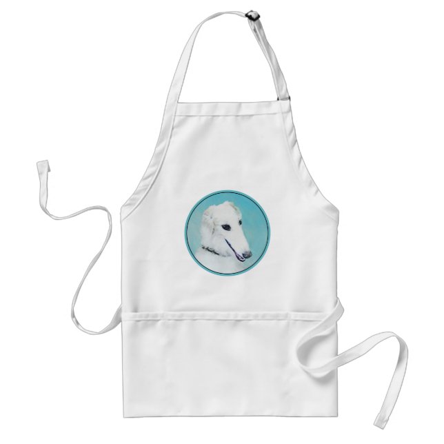 Tablier Peinture de Borzoi (Blanc) - Joli Chien d'origine (Devant)