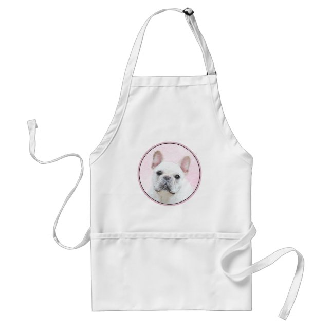 Tablier Peinture de Bouledogue Français (Crème/Blanc) - Ar (Devant)