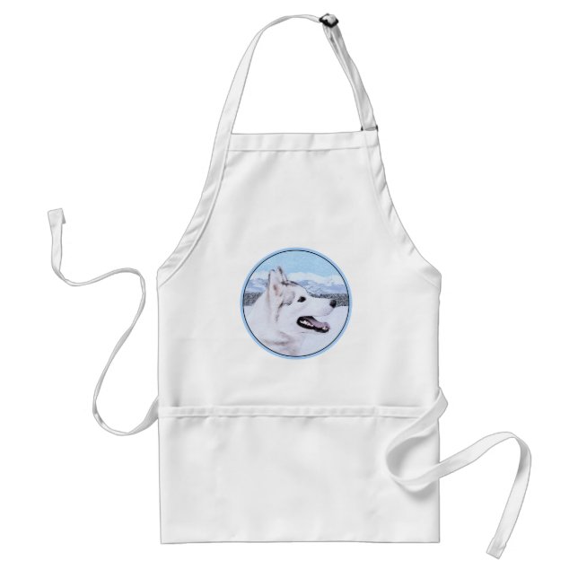 Tablier Peinture de chien Husky sibérien (argent et blanc) (Devant)