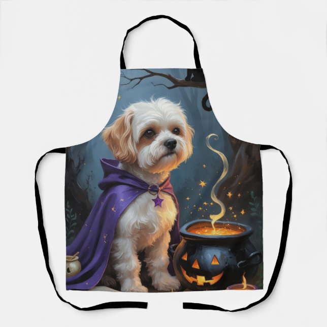 Tablier Peinture de fantaisie d'Halloween de chien Bichon  (Recto)