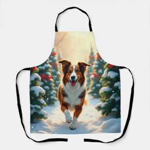 Tablier Peinture de Ferme aux Arbres de Noël avec un Berge