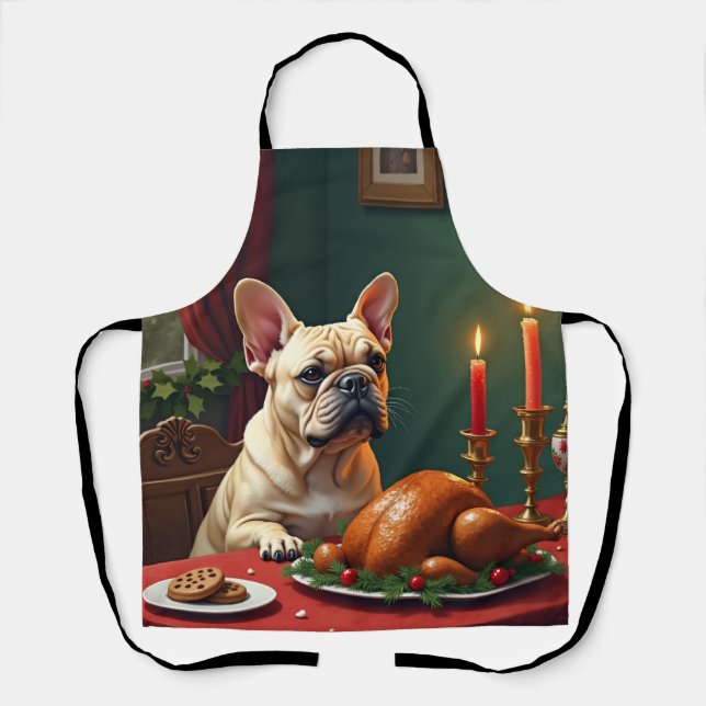 Tablier Peinture de fête de Noël de Bouledogue Français (Recto)