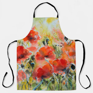 Tablier Peinture de fleurs de pavot rouge couleur eau. Fle