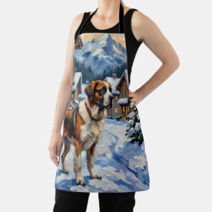 Tablier Peinture de Noël alpine vintage de Saint-Bernard