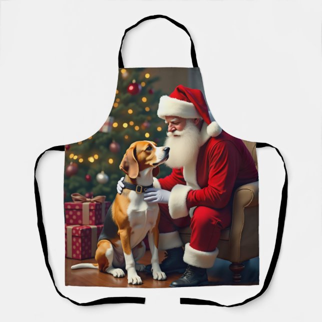 Tablier Peinture de Noël Beagle Rencontre le Père Noël (Recto)