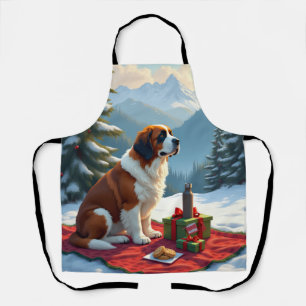 Tablier Peinture de Noël Pique-Nique d'Hiver St. Bernard