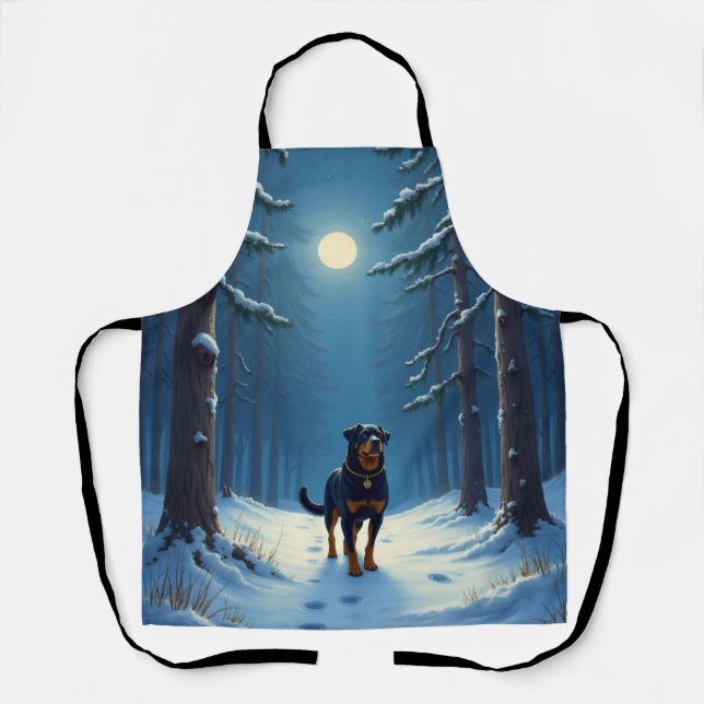 Tablier Peinture de Noël Randonnée de Rottweiler sous la f (Recto)