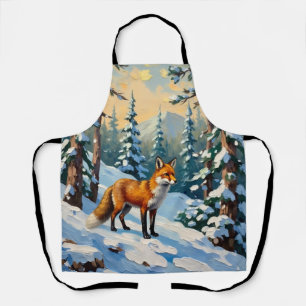 Tablier Peinture de Noël vintage renard dans les bois enne