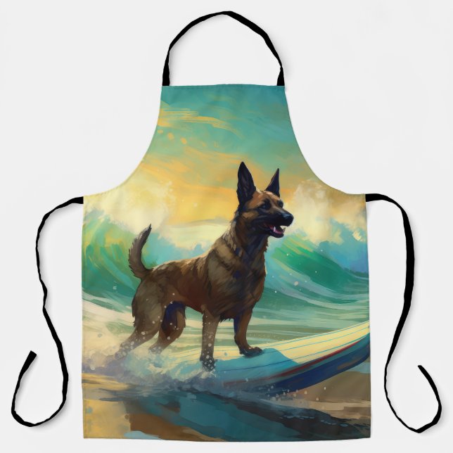 Tablier Peinture de Surf sur Plage Malinois Belge (Recto)