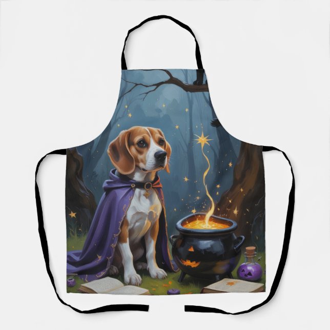 Tablier Peinture d'Halloween de chien beagle (Recto)
