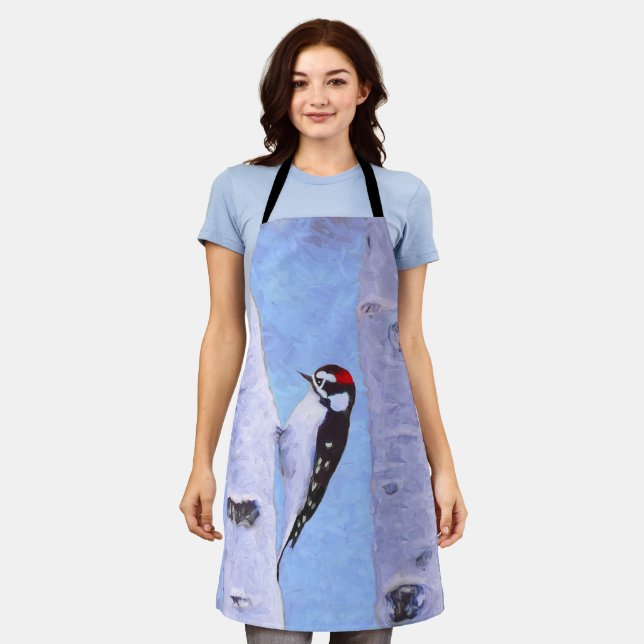 Tablier Peinture Downy Woodpecker - Art original pour oise (Porté)