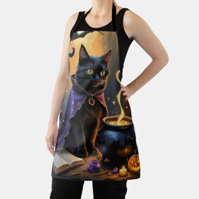Tablier Peinture fantaisiste de chat noir pour Halloween (Insitu)