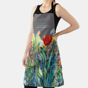 Tablier Peinture florale à l'aquarelle avec citation
