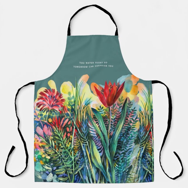 Tablier Peinture florale à l'aquarelle avec citation  (Recto)