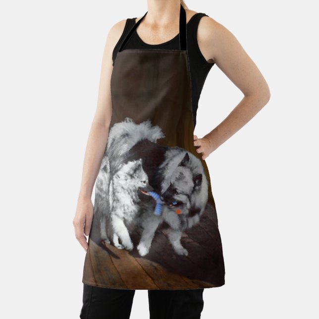 Tablier Peinture Keeshond Playtime - Jolie art original ch (Insitu)