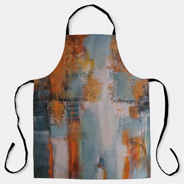 Tablier Peinture orange, blanche et turquoise abstraite (Recto)