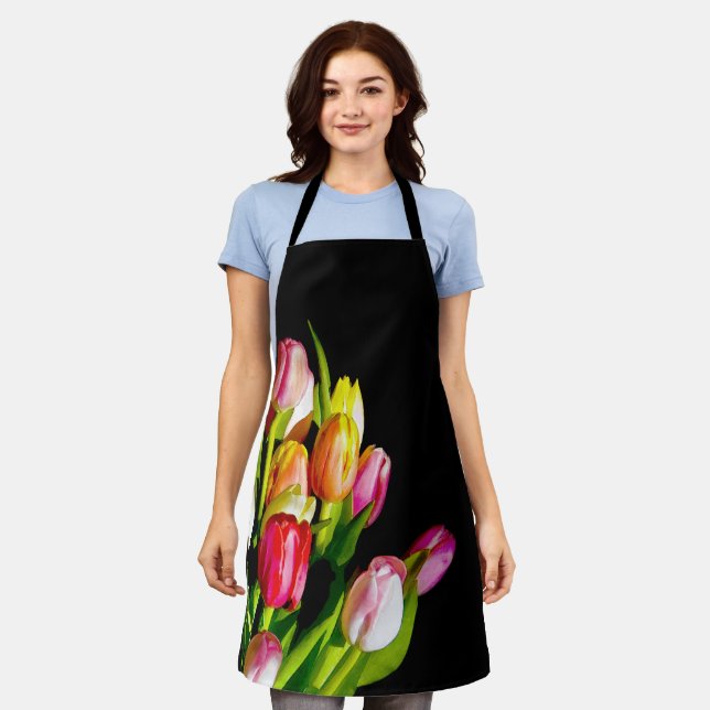 Tablier Peinture Tulip - Art Fleur original (Porté)