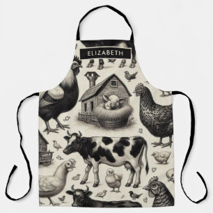 Tablier Peinture vintage d'animaux de ferme