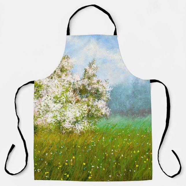 Tablier Peintures à l'huile paysage rural, fleurs dans le  (Recto)