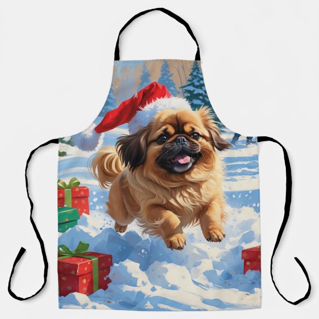 Tablier Pekingese Chien courant dans la neige avec le Casq (Recto)