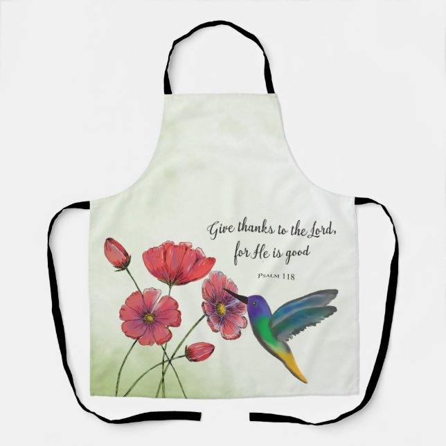 Tablier Pensée religieuse de fleurs de vous avec colibri (Recto)