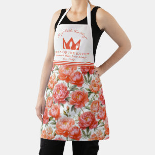 Tablier Peonies Floral Rose Orange   Reine de la cuisine
