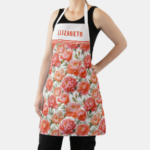 Tablier Peonies roses Orange Motif Floral   Personnalisé