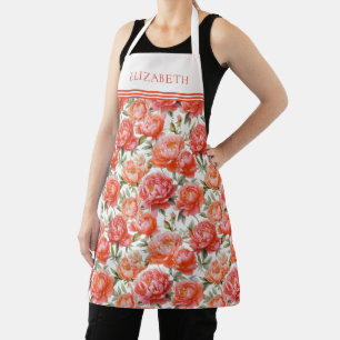 Tablier Peonies roses Orange Motif Floral Personnalisé