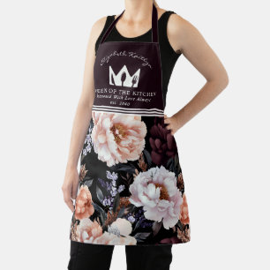 Tablier Peonies sombres Motif floral Reine de la cuisine