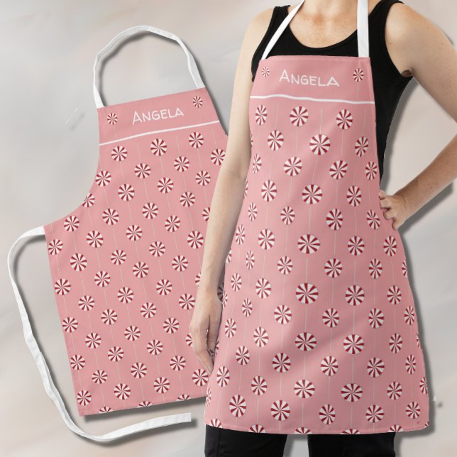 Tablier Peppermenthe Lollipop Motif Pink Apron avec nom (Créateur téléchargé)
