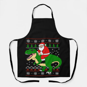 Tablier Père Noël à cheval sur T Rex Noël Dinosaure Noël d