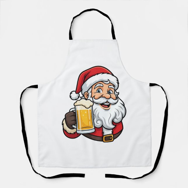 Tablier Père Noël buvant de la bière Graphique de Noël (Recto)