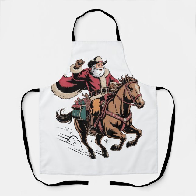 Tablier Père Noël cow-boy à cheval Noël  (Recto)