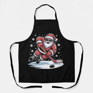 Tablier Père Noël de Noël drôle jouant au hockey sur glace