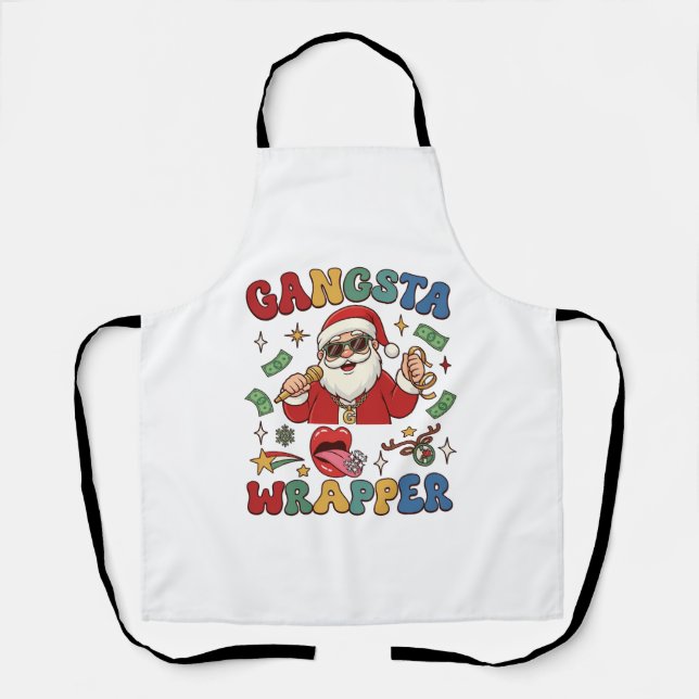 Tablier Père Noël de Noël Gangsta Wrapper Microphone Argen (Recto)