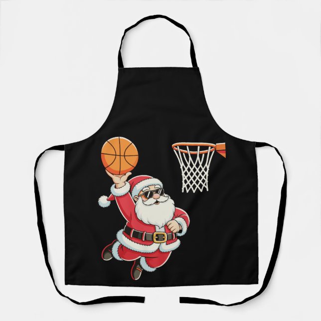 Tablier Père Noël faisant un dunk de basketball Noël (Recto)