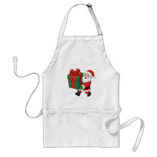 Tablier Père Noël heureux avec une grande boîte de cadeaux