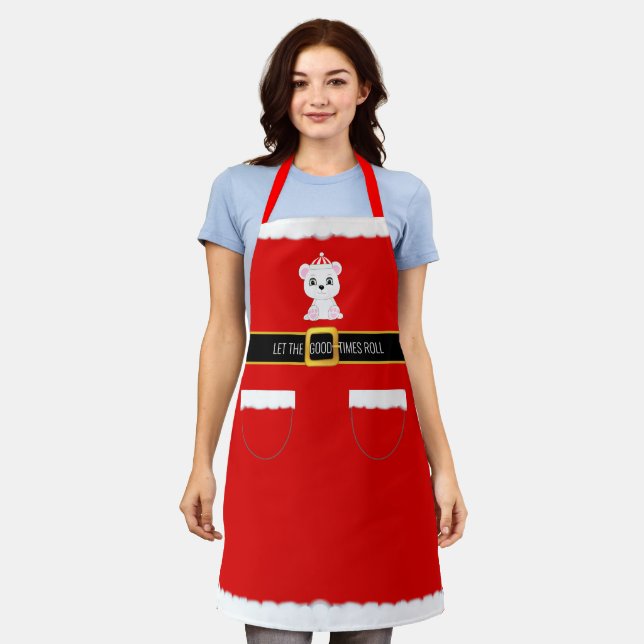 Tablier Père Noël moderne de Noël & ours polaire (Porté)
